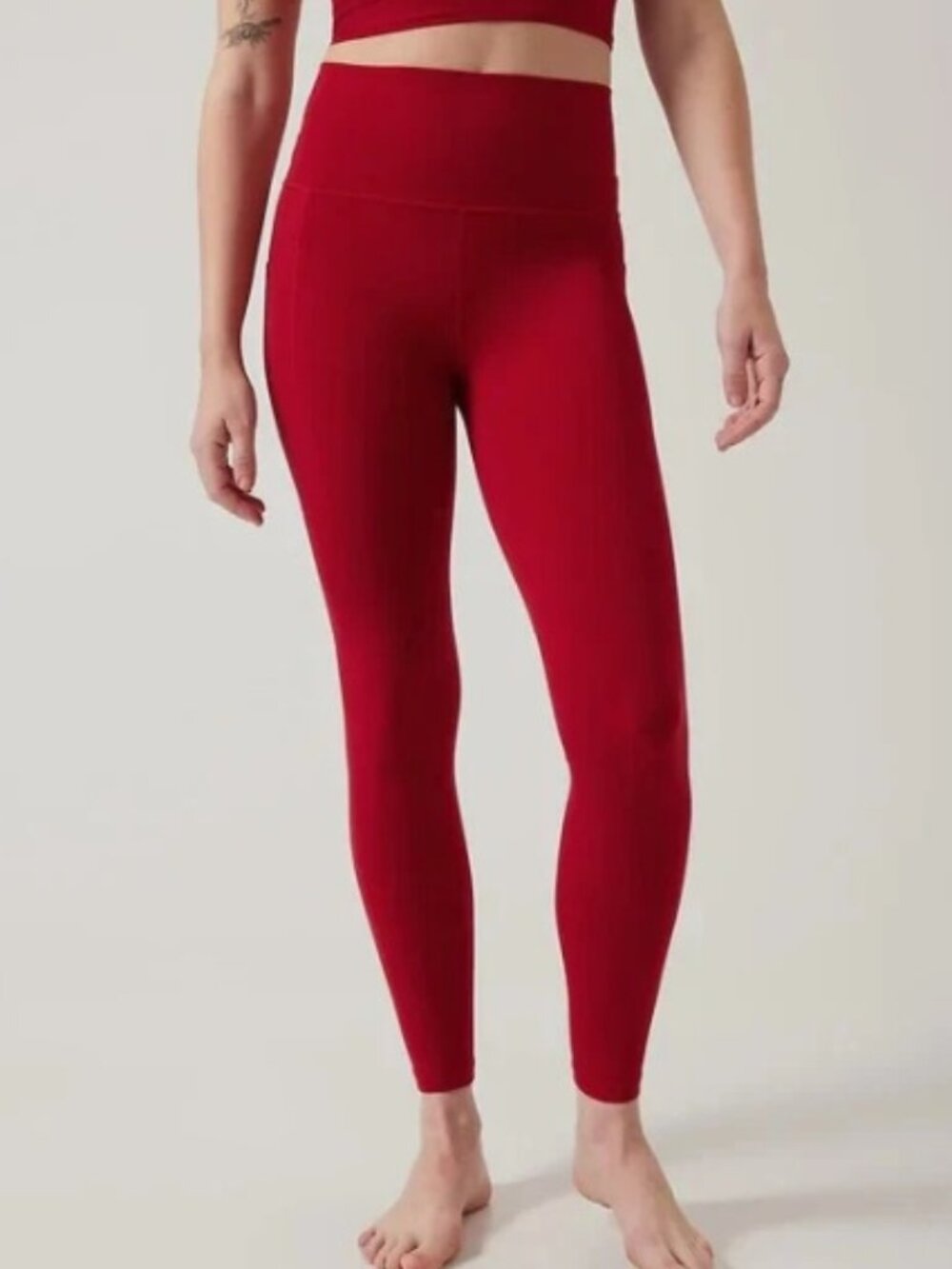 Athleta High Waisted Salutation Stash Red Leggings Tights Medium